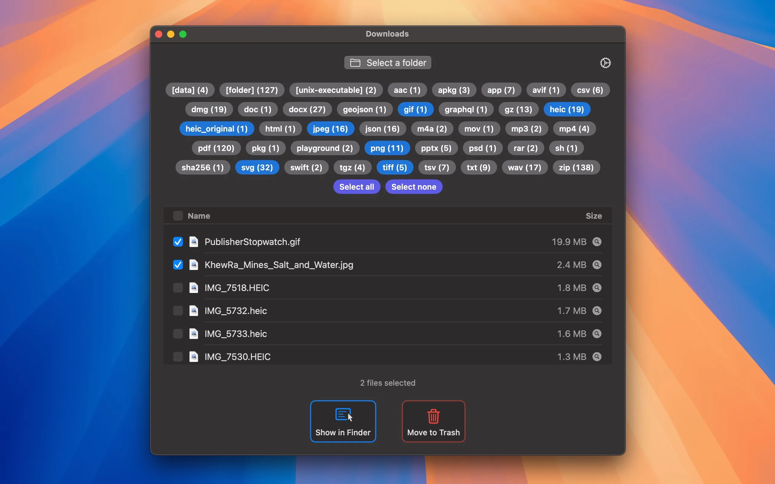 Screenshot of File Types